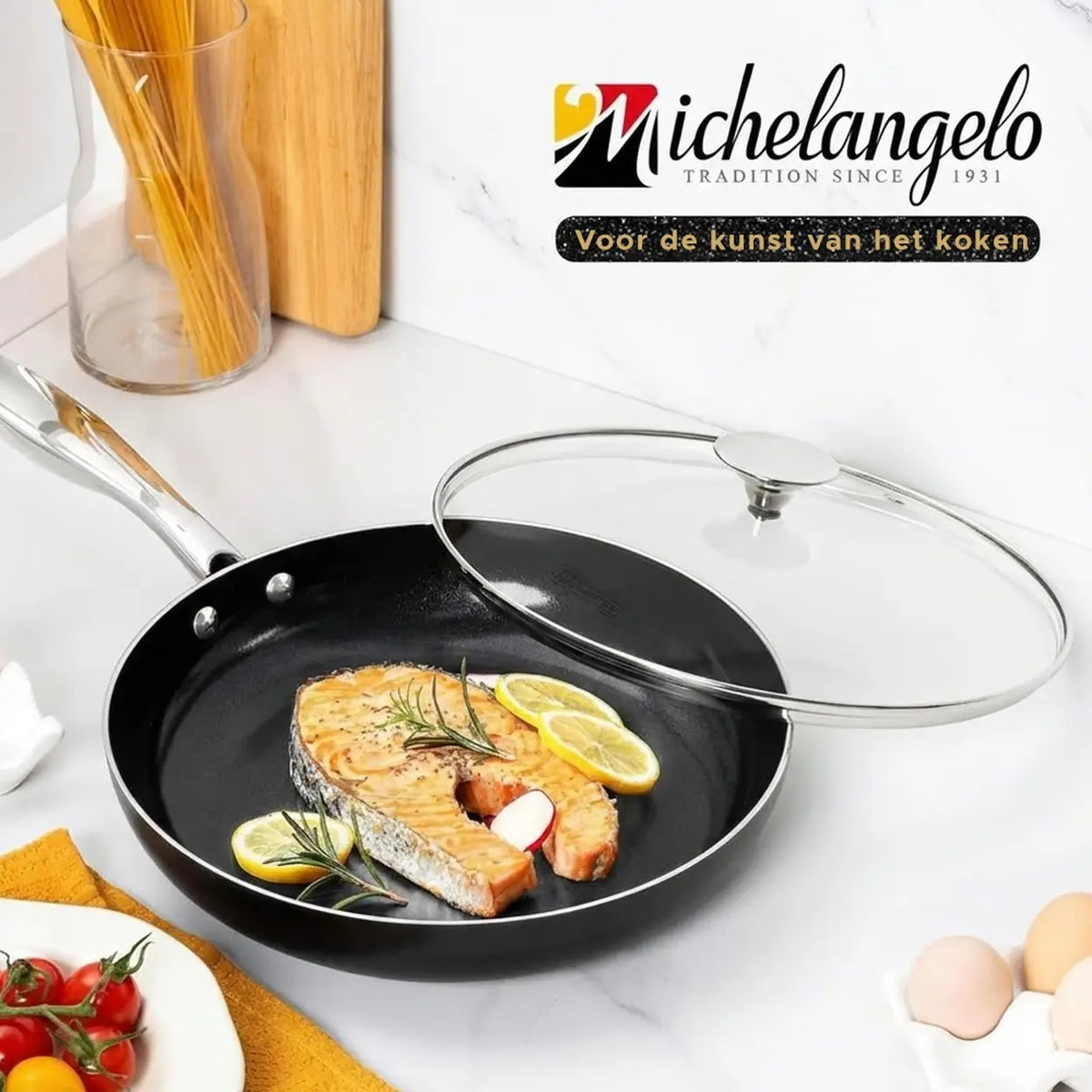Michelangelo Keramische Koekenpan met Deksel - 8 inch - Zwart