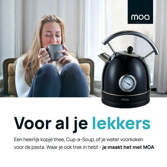 MOA Waterkoker Retro - 1.8L - RVS - BPA vrij - 2200W - 275x23.50x19.50 cm - Zwart