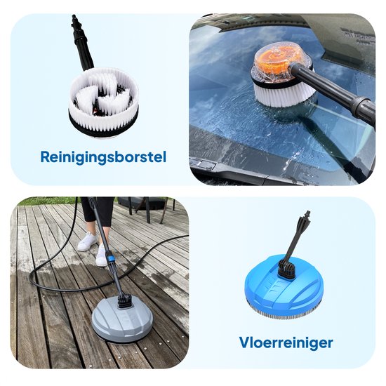Lugia Hogedrukreiniger - 135 bar - 1600W - 430 L/H - Bundel Pakket met Terrasreiniger - Roterende Borstel en Turbo spuitmond