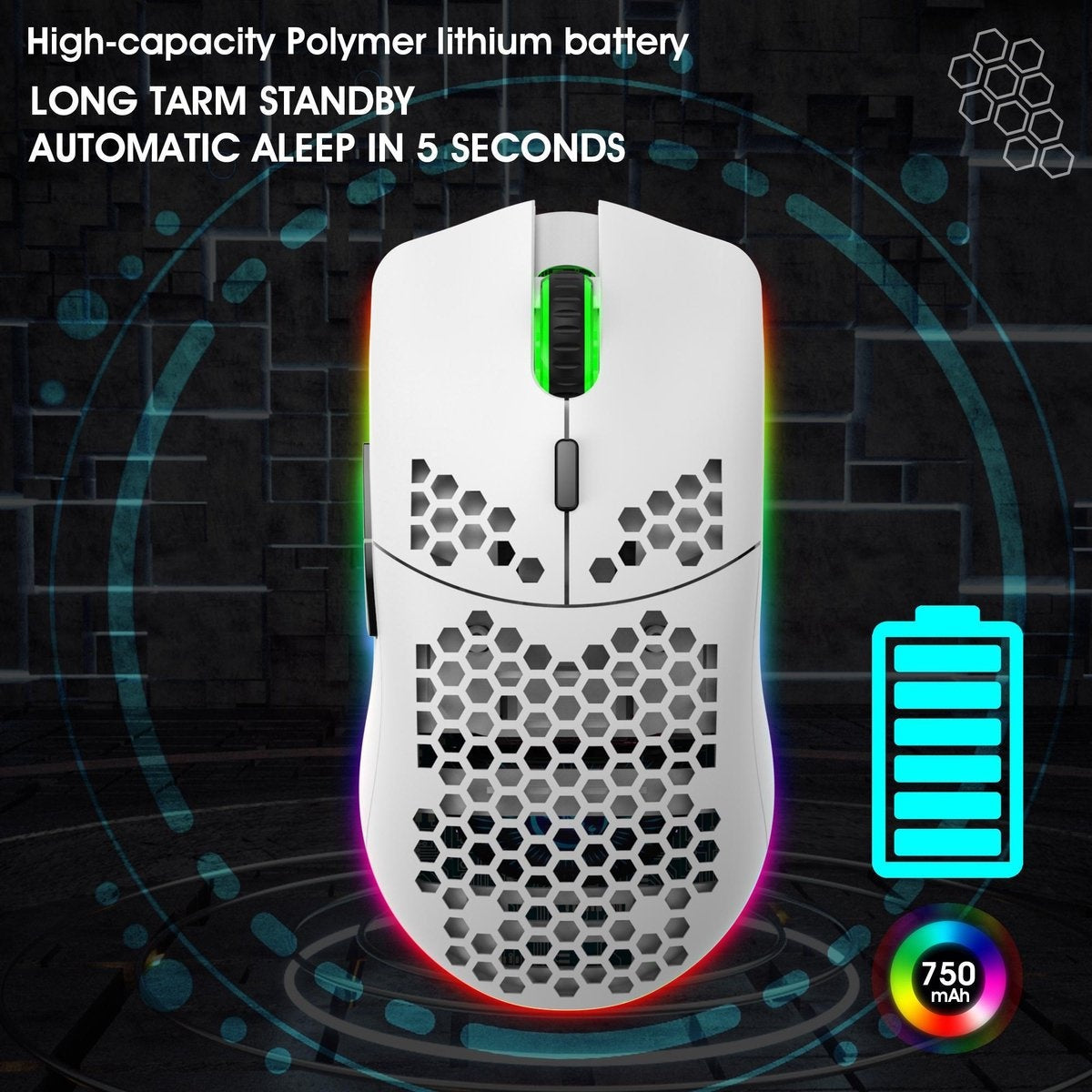 HXSJ T66 2.4G Draadloze Gaming Muis - Compact - RGB Verlichting - Wit