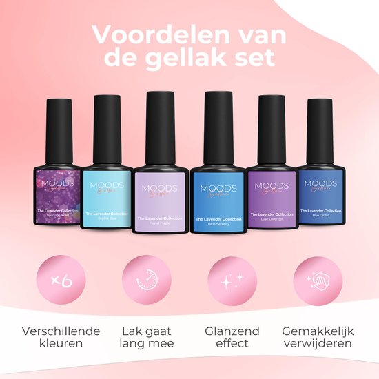 Moods Gellac 6-delige Set - Gellak Starterspakket - Gel Nagellak - 8ML - The Lavender Collection - Gellac - Nagels - Chique Kleuren