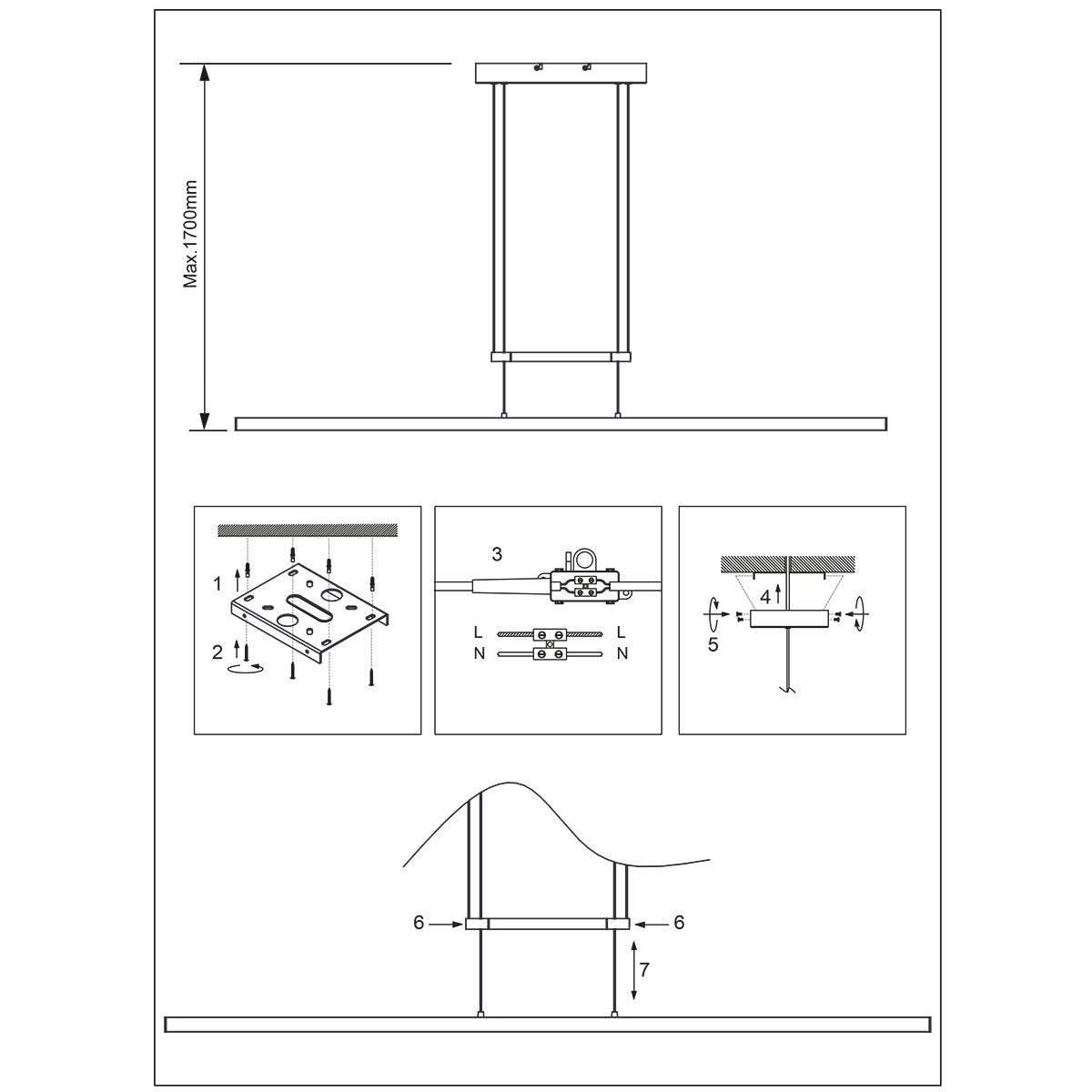 Hanglamp Profilo 3317ZW Zwart 115cm breed Hoogteinstelbaar Kunststof & Metaal Steinhauer