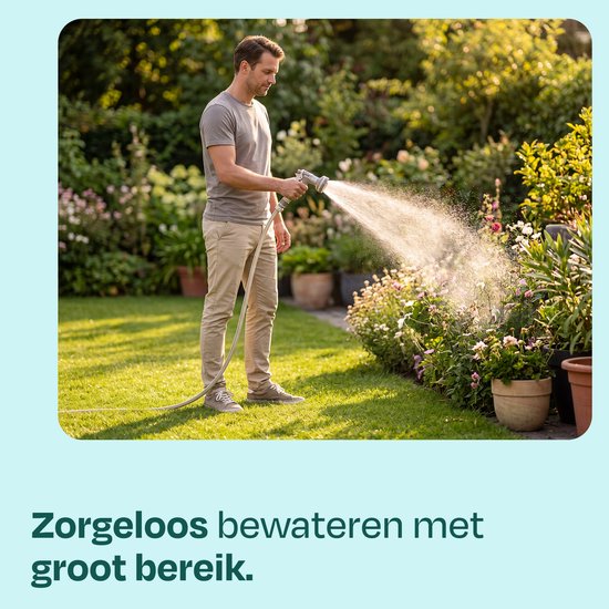 VONROC Automatische tuinslanghaspel – tuinslangbox voor aan de muur – Incl. 30m premium tuinslang, 8-standen sproeipistool en koppelingen – beige