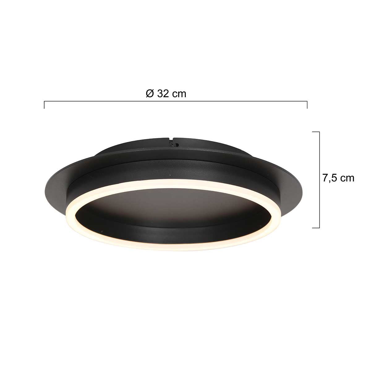 Plafonnieres Ringlux 3655ZW zwarte plafondlamp Ø32 cm met warm LED licht, metaal en kunststof, trendy design, merk Steinhauer
