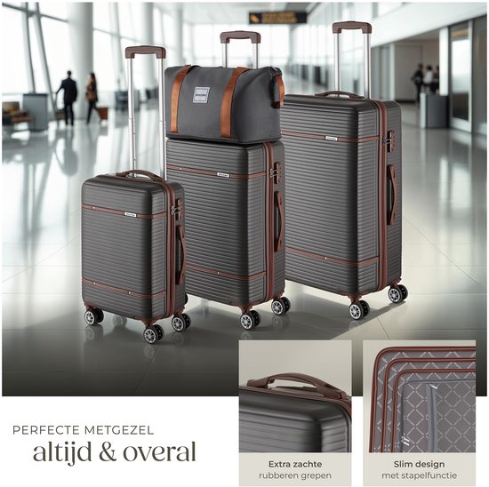 tectake® Kofferset - 13-delige Reisset - Koffers - Koffer set - Bagageset Inclusief Handbagage Koffer, Ruimbagage Koffer Groot, Reistas, Toilettas, Accessoiretas - Trolley met TSA slot - Antraciet
