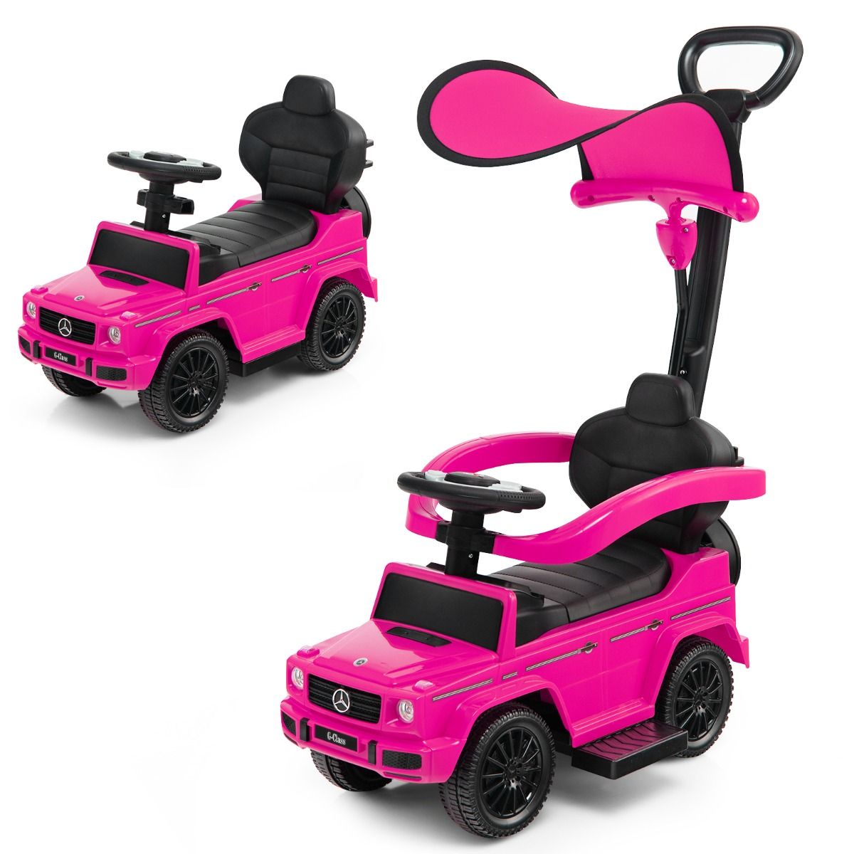 Coast Mercedes Benz loopauto voor kinderen - 3-in-1 kinderwagen en rollator - verstelbare zonnekap - roze