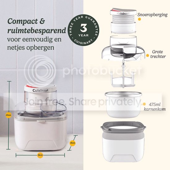 Cuisinart - Solo Scoops IJsmachine - Sorbet- en frozen yoghurtmaker - IJsmaker - 475ml