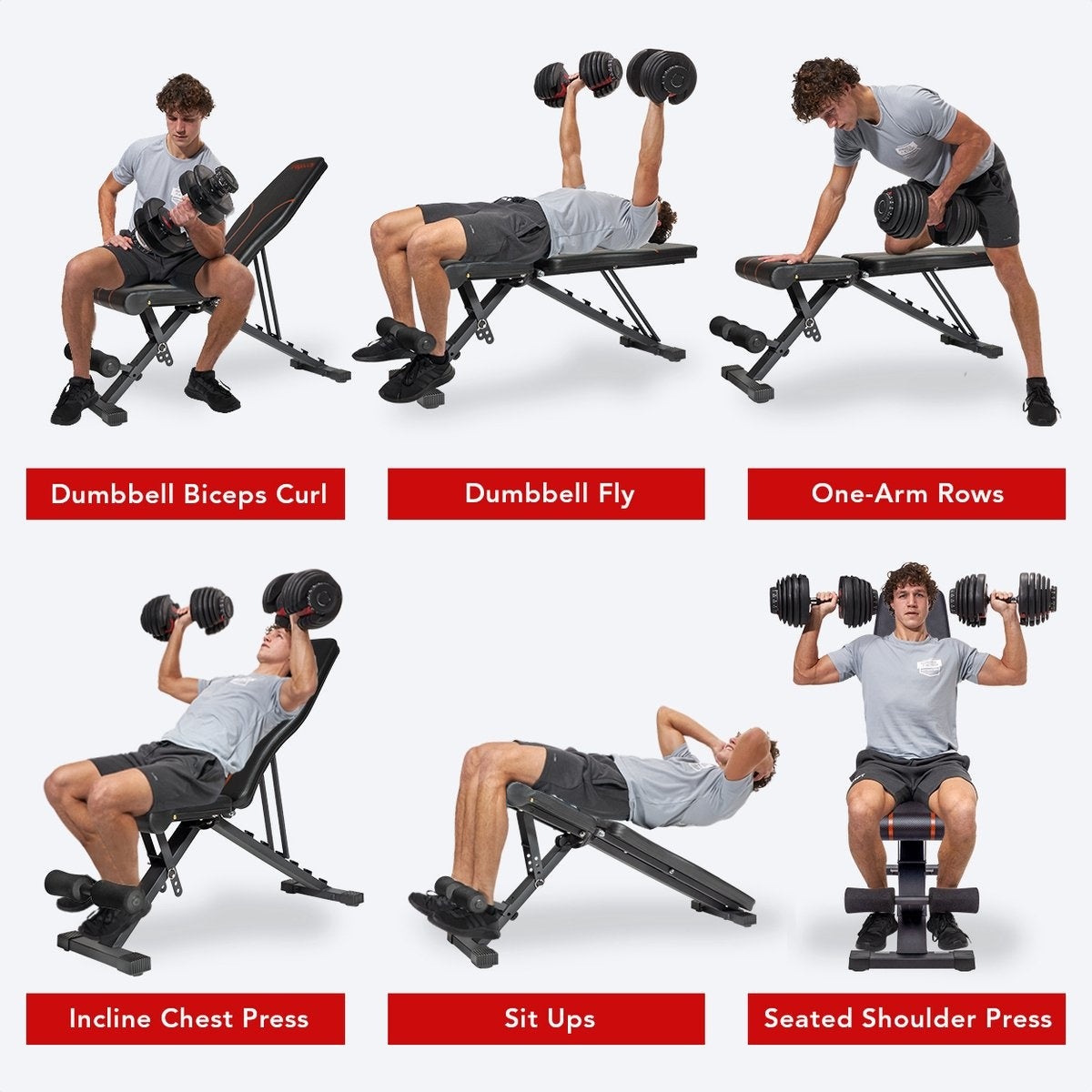 LifeGoods Fitness Halterbank - Fitnessbank - Bench Press - Trainingsbank - Verstelbaar - Inklapbaar - Zwart/Rood