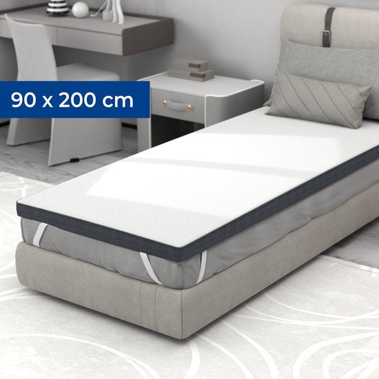 CozySense® Topper Matras 90x200 - 8 cm Verkoelend Topmatras - Gel Infused Traagschuim - CertiPUR-US® - Wasbare Hoes - Stevige Hardheid