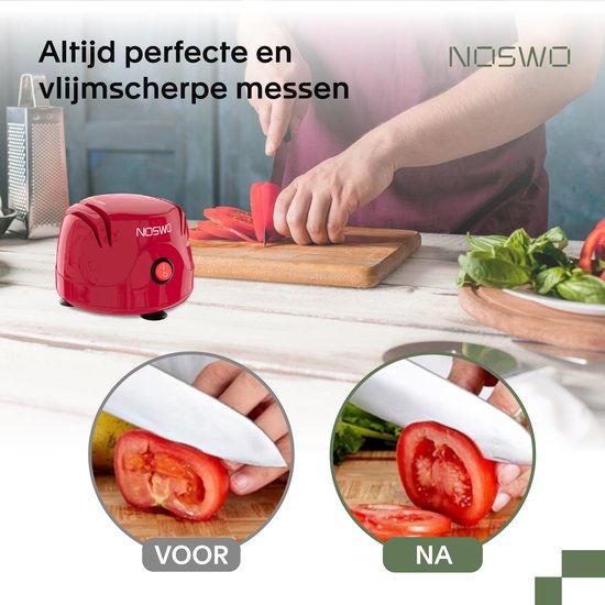 Noswo Elektrische Messenslijper - Multifunctioneel - Geschikt voor Messen, Schroevendraaiers en Scharen - Anti Slip - Rood