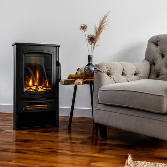 MOA Elektrische Haard EFS183 – Sfeerhaard & Heater – 2000W – Realistische Vlammen – Plek Voor Decoratiehout – Zwart