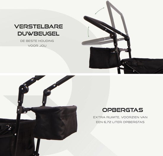 BRASQ Bolderkar Opvouwbaar Deluxe WC200 - 108L inhoud - Met duwstang - Lichtgewicht - Tot 100 kg draagvermogen - Inclusief 2 opbergtassen - Zwart
