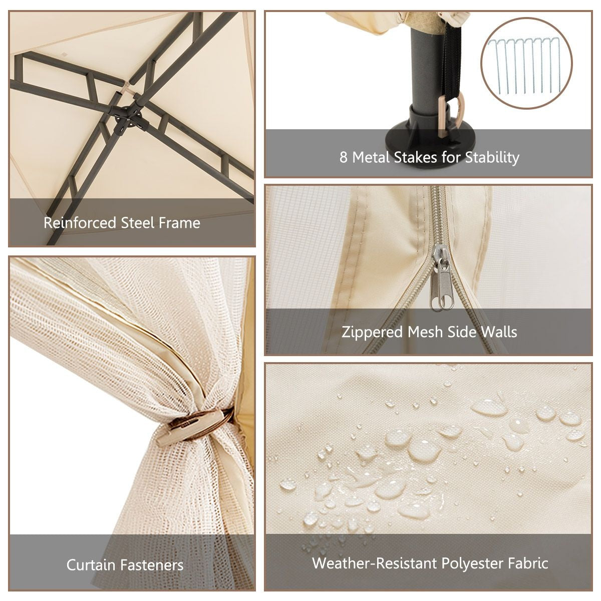 Coast Partytent - Paviljoen - 4 Zijwanden - Waterdicht - 300 x 300 x 265 cm - Beige