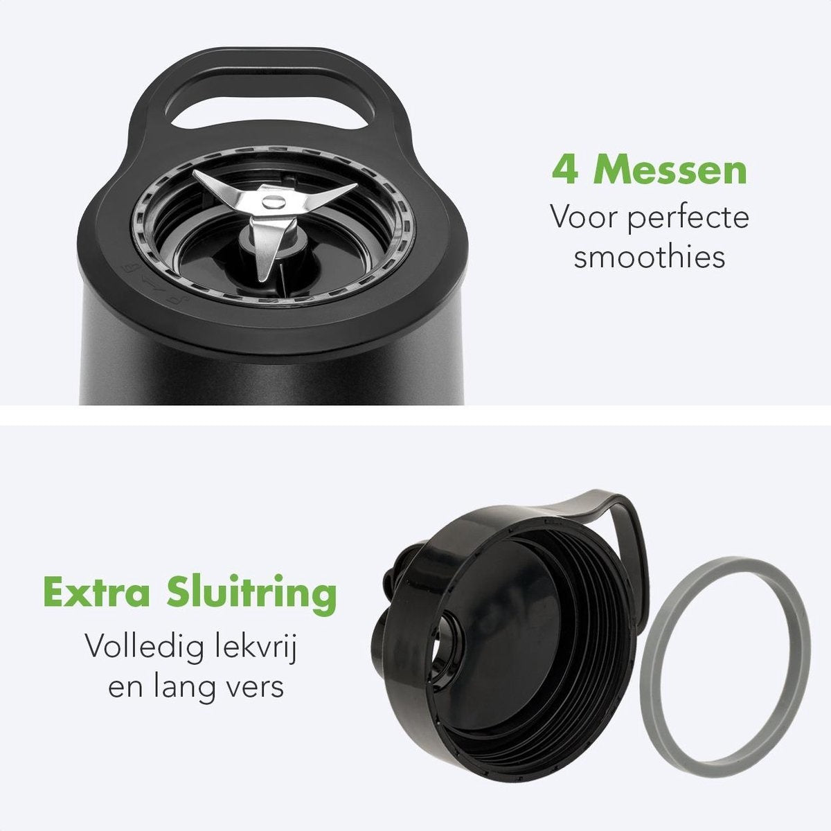 KitchenBrothers Mini Blender - Smoothie Maker - 2 To-Go Bekers - 350W - Zwart