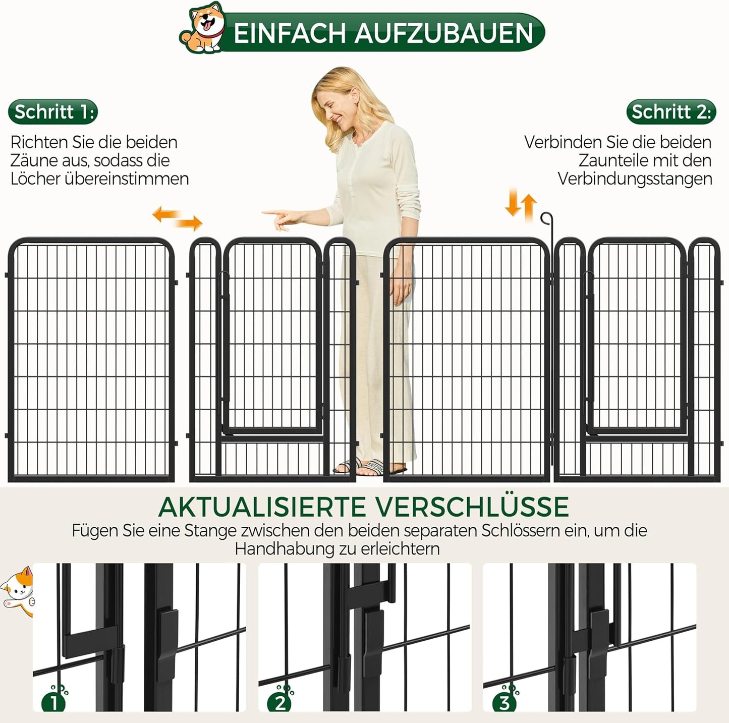 Yaheetech Puppyren 6-delige Metalen Puppyloopstal met Deur - 100 cm Hoog - 68 x 100 cm per Paneel - Zwart