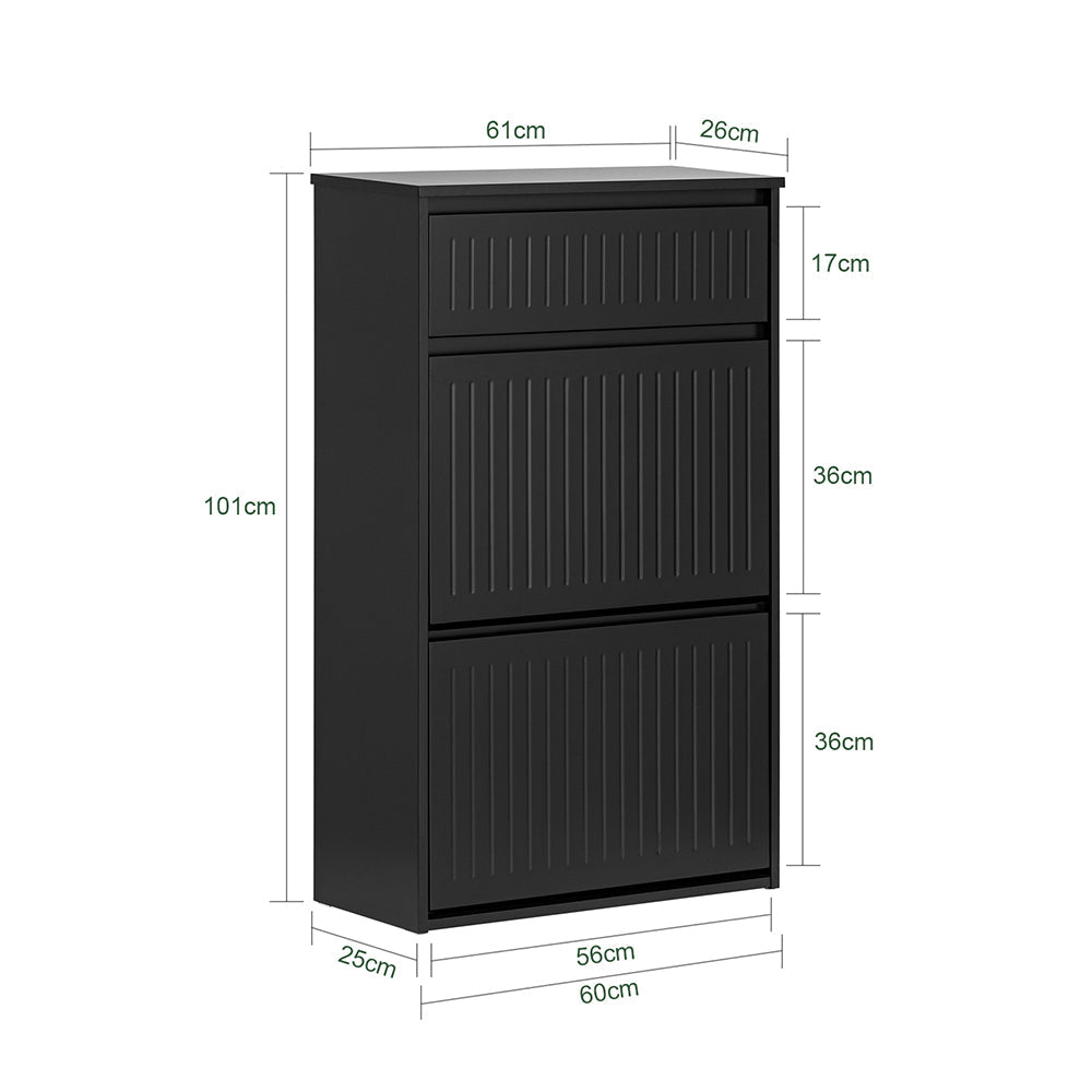 SoBuy Schoenenkast FSR165-SCH - 2 Kleppen en 1 Lade - MDF - 61 x 26 x 100 cm - Zwart