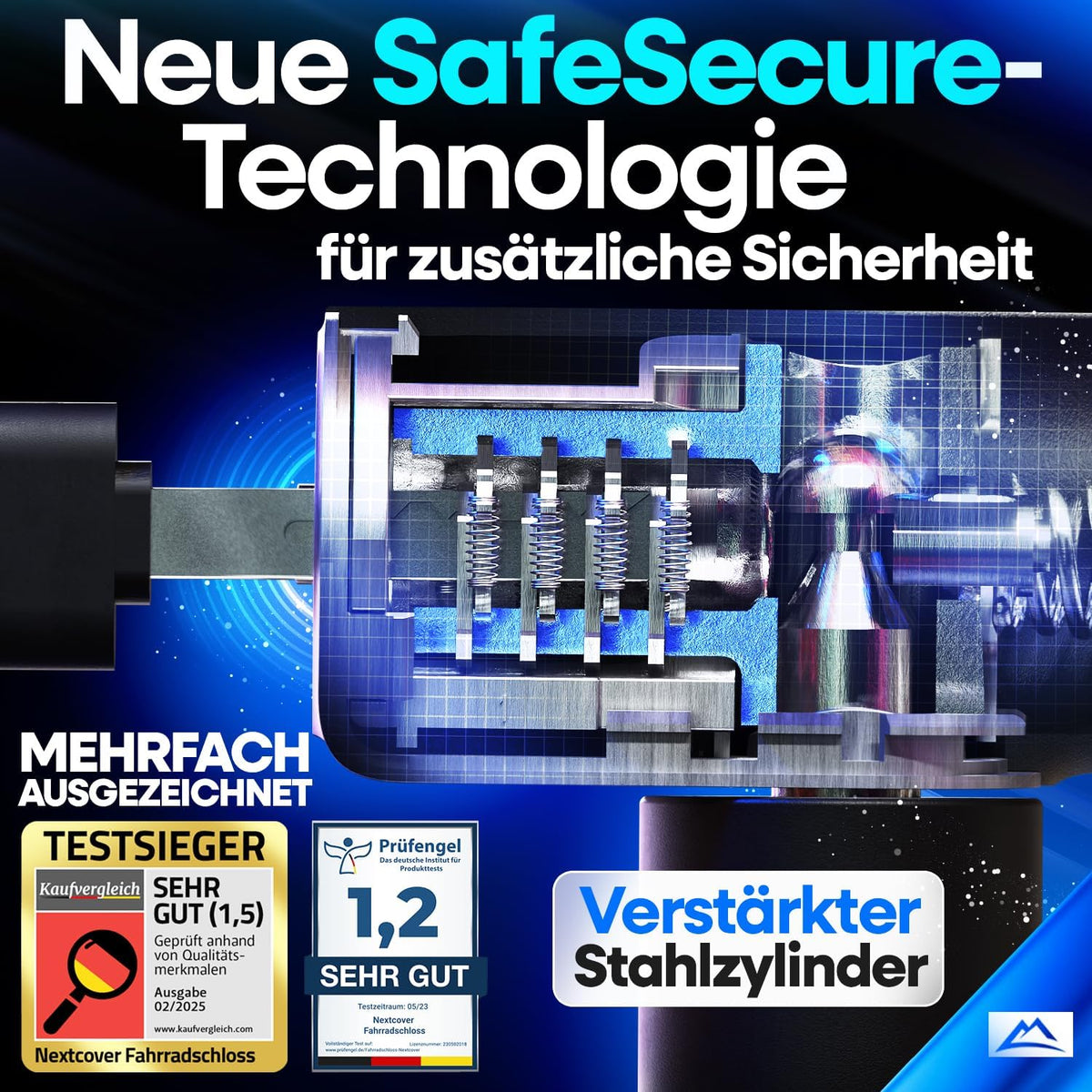 NEXTCOVER® Fietsslot LockOne met sleutel I - [VEILIG] Fietsslot hoge veiligheid I robuust & duurzaam kettingslot fiets I Fietsslot, fietsslot 3 sleutels