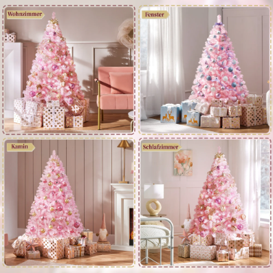Yaheetech Kunstkerstboom 154 cm - Roze - 398 Takken - Opvouwbare Standaard