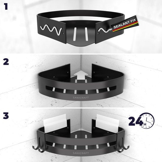 Sanicraft® - Doucherek - Doucherek zonder Boren - Geschikt voor elk type Muur - Doucherek Hangend - Doucherek Zwart - Doucherekje - Doucheplank - Roestvrij - 2 Stuks