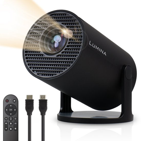 Lumina® Pro Mini Beamer 2026 – Android 14 Smart Projector met Google Playstore – Thuisbioscoop – Voor iOS & Android – WiFi 6 & Bluetooth 5.4 – Zwart