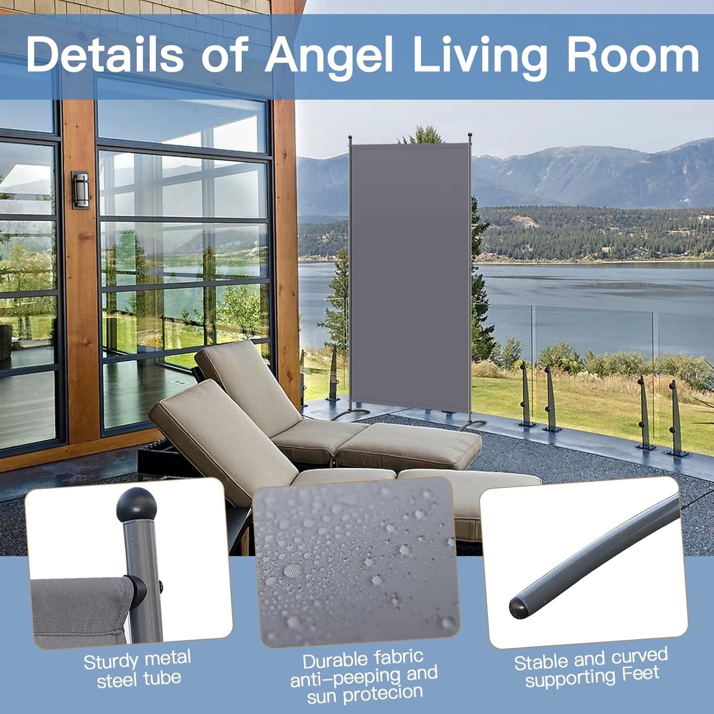 Angel Living Paravent – 1-delig Kamerscherm & Ruimteverdeler – Inkijkbescherming voor Kantoor, Balkon, Slaapkamer & Tuin – Grijs – 80 x 180 cm