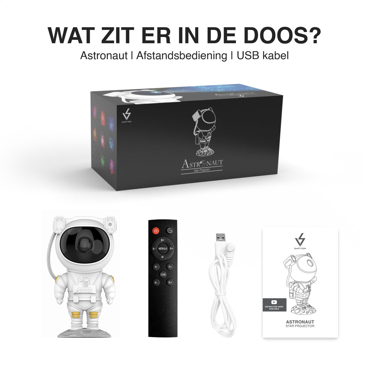 Swiftvein Astronaut Sterren Projector - Galaxy Projector met afstandsbediening - 8 kleurencombinaties