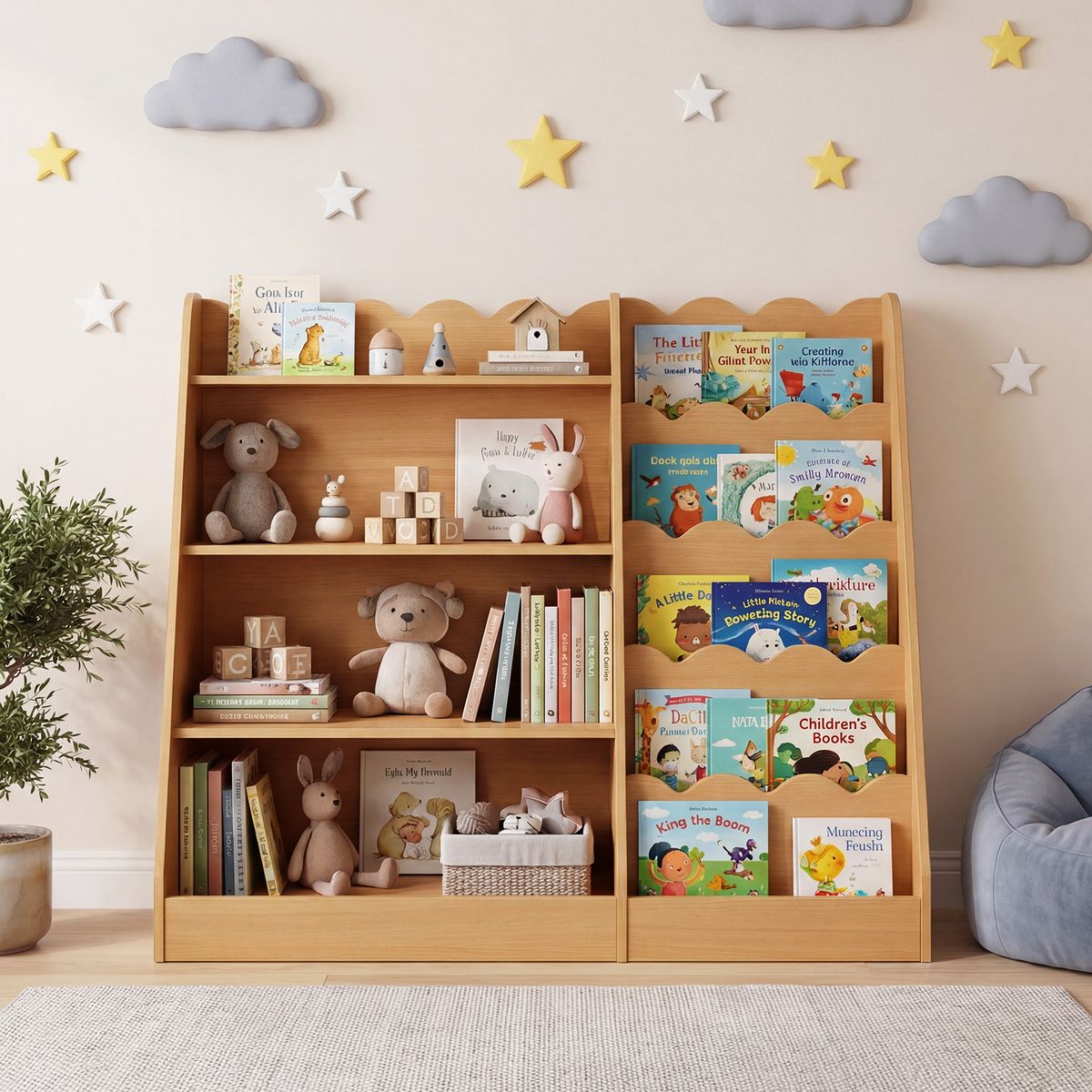 Coast Kinderboekenrek - 4 open vakken - verborgen opbergvak - hout - naturel