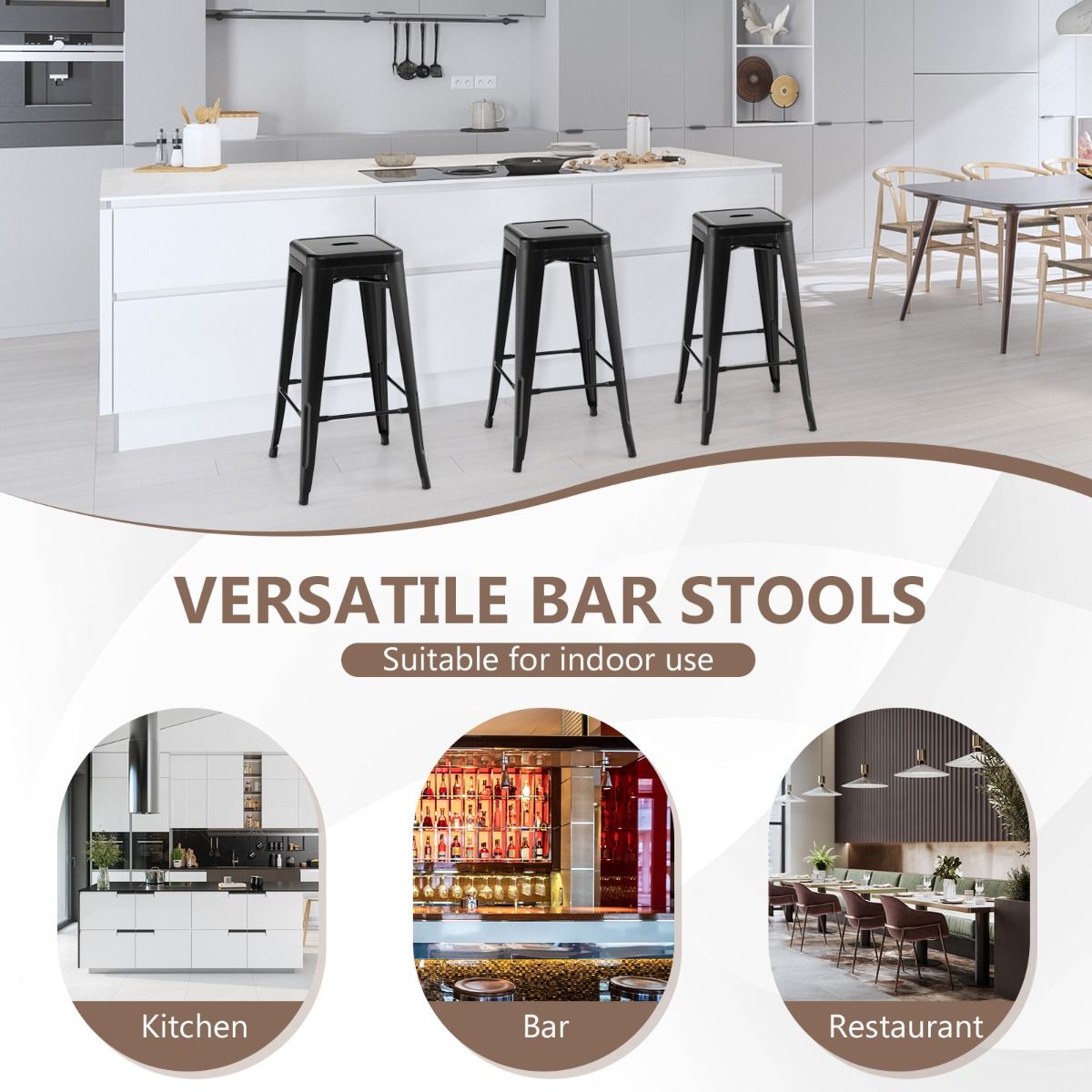Coast 4-delige barkrukkenset - stapelbaar - met voetsteun - zwart - zithoogte 76 cm
