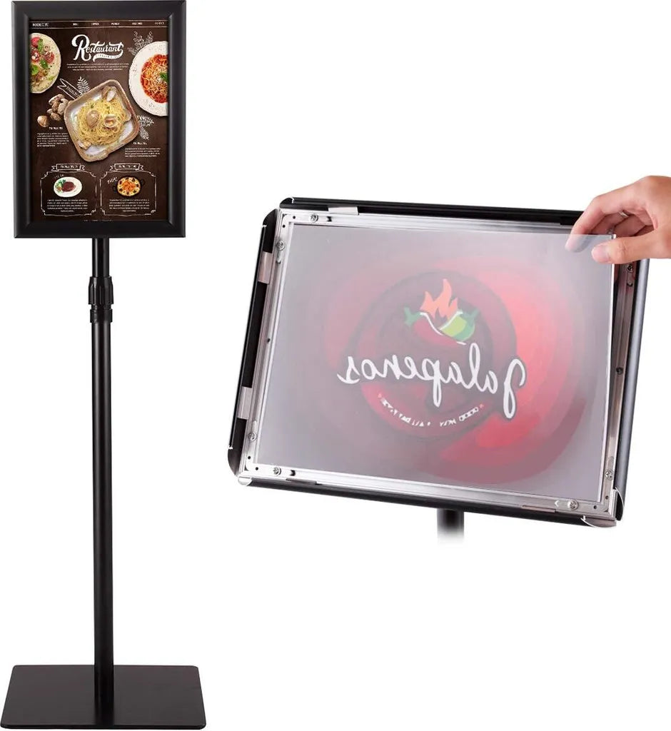 Stabiele Informatiestandaard - Presentatie Standaard - Reclamestandaard - A4 Posterstandaard - Standaard met Poster Frame en Bord 33 x 24 cm zwart