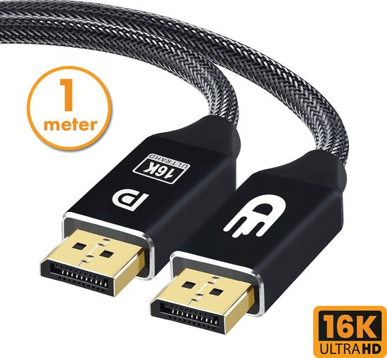 Drivv. DisplayPort Kabel 2.1 - 16K 60Hz 8K 120Hz 4K 144Hz - 80Gbps - - DisplayPort naar DisplayPort - DP Kabel - 1 meter - Zwart