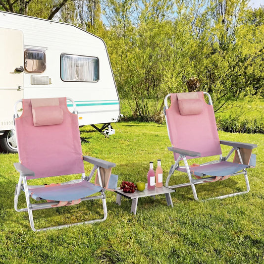 Coast Strandstoelen en Tafel Set - 5 standen verstelbaar - Opvouwbaar en lichtgewicht - roze en paars