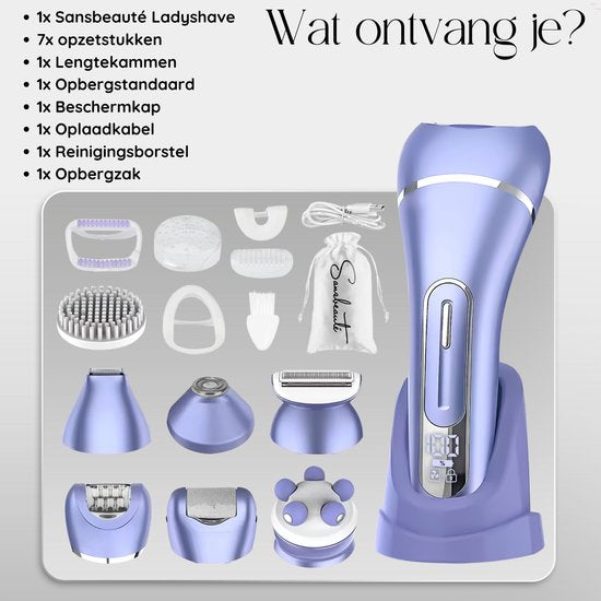 Sansbeauté® 7 in 1 Ladyshaves voor Vrouwen - Gezicht - Oksels - Benen - Epilator - Trimmer voor Vrouwen & Dames - Bikinitrimmer Dames - Scheerapparaat Vrouw