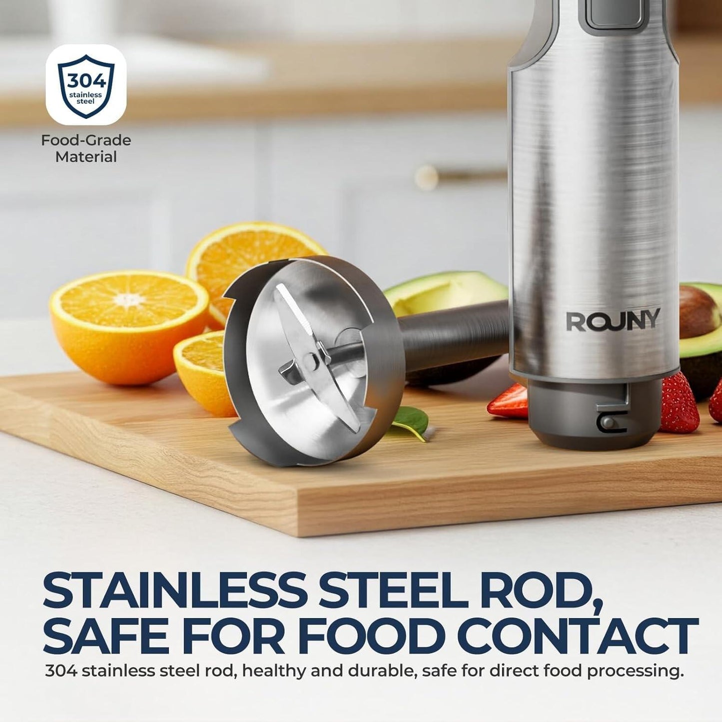 Rouny Staafmixer 4-in-1 PHB8001 - 1200 W - Met Maatbeker 700 ml, Garde & Hakmolen 500 ml - RVS - Veiligheidsslot