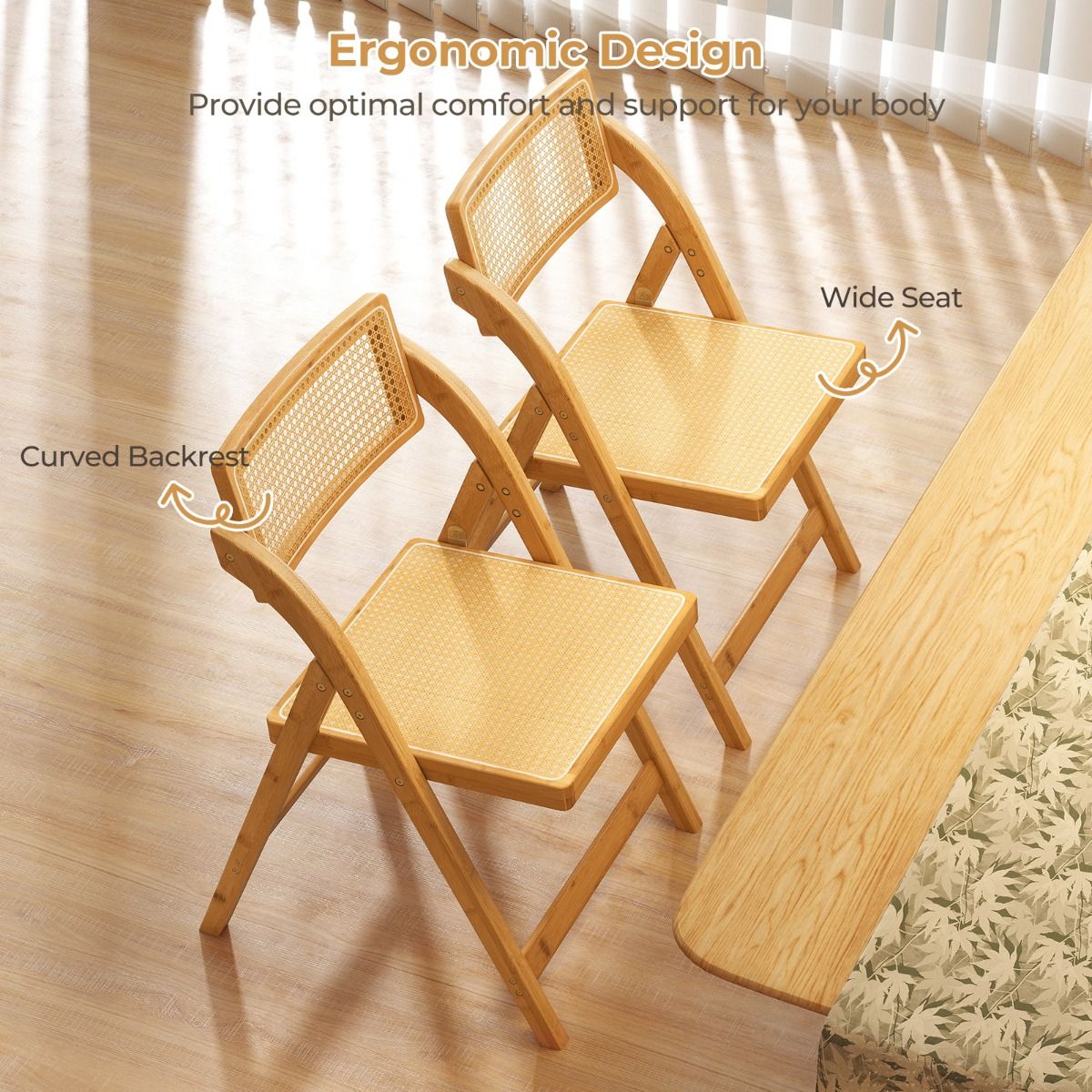 Coast Set van 2 Rotan Klapstoelen - 360° draaibare rugleuning - Inklapbaar - Naturel