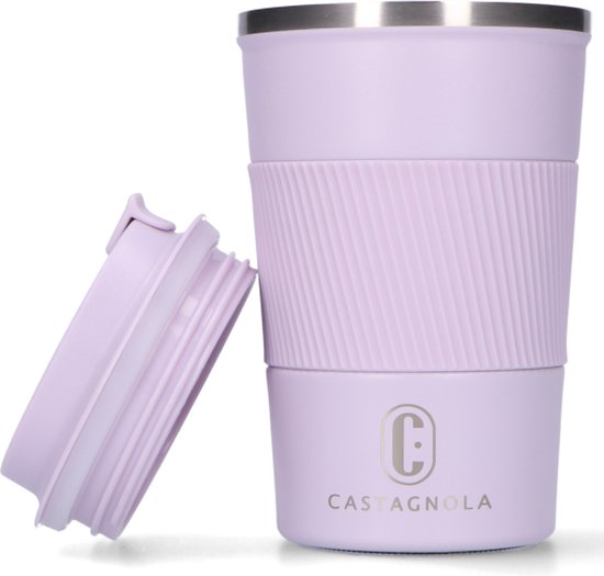 Castagnola Thermosbeker - Koffiebeker To Go - Travel Mug voor Koffie en Thee - Theebeker - 380 ML - RVS - Lichtpaars