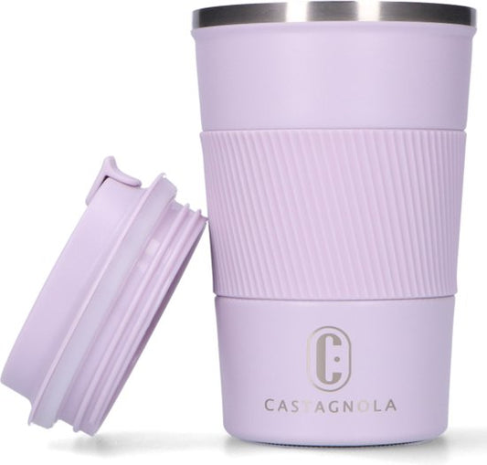 Castagnola Thermosbeker - Koffiebeker To Go - Travel Mug voor Koffie en Thee - Theebeker - 380 ML - RVS - Lichtpaars
