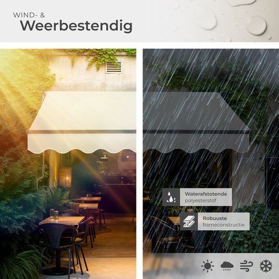 tectake® Zonnescherm met Knikarm - 250 x 200 cm - Zonneluifel - Zonwering voor Raam, Balkon, Buiten - Te Monteren aan Muur - Water- en UV-Bestendig - Beige