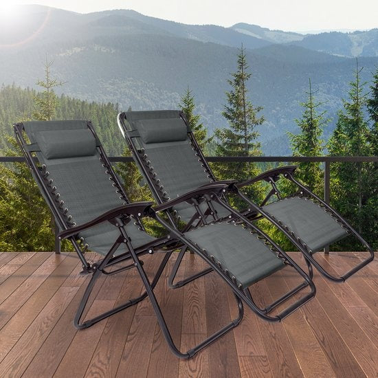 LifeGoods Opvouwbare Tuinstoelen - met Luifel - Verstelbaar Zonnescherm - 2 Stuks - 30°-90° Verstelbaar - Metaal - Donkergrijs