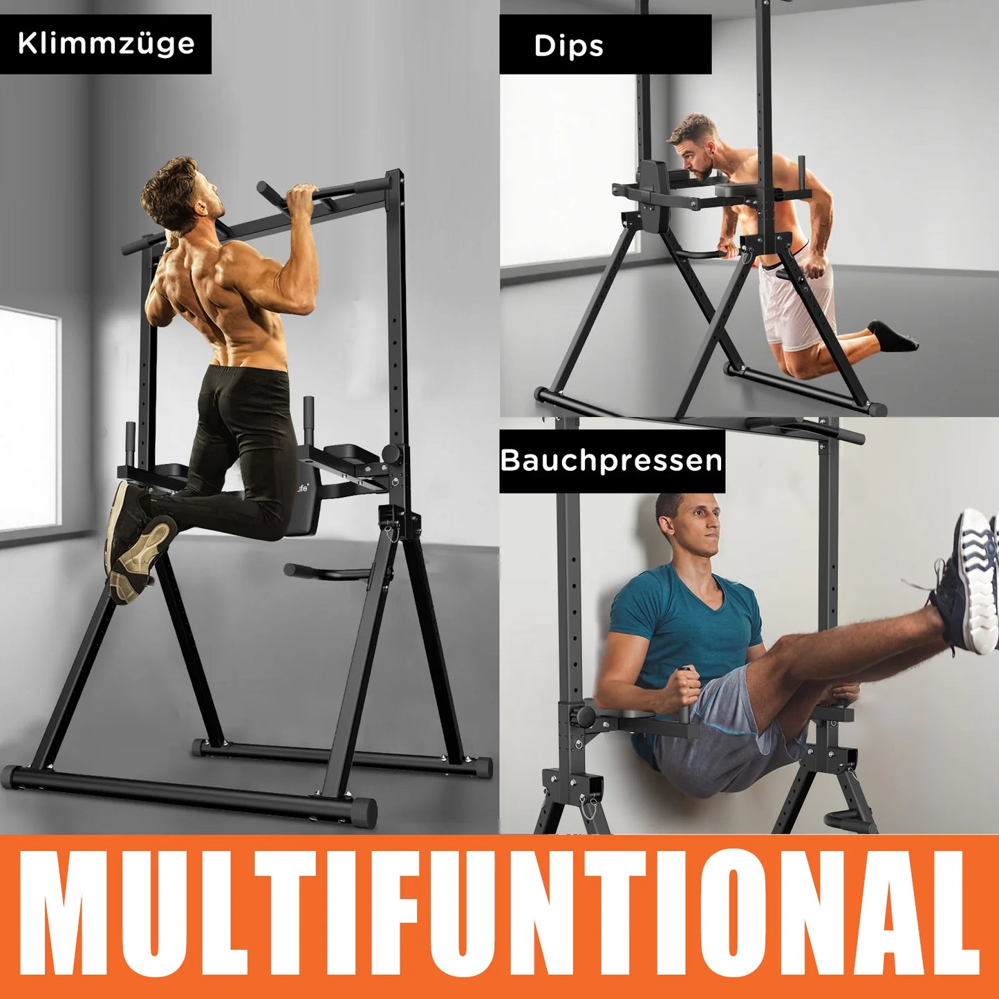 DH FitLife Opvouwbare Power Tower Dip Station – Vrijstaande Optrekstang tot 150 kg voor Thuisgym