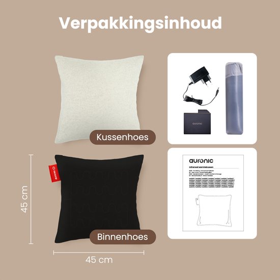 Auronic Warmtekussen - Classic - 45x45 - Draadloos - Oplaadbaar - Elektrisch kussen - Infrarood - Taupe