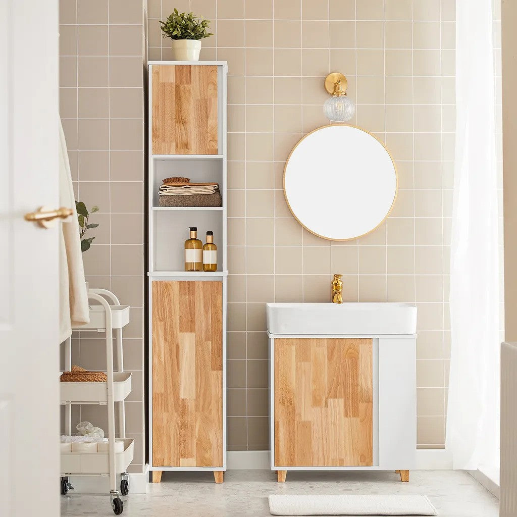 SoBuy - badkamerkast met uitklapbare waszak - wit - 31x170x32cm