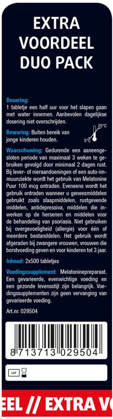Lucovitaal Melatonine Puur 100 mcg Voedingssupplement - 2 x 500 Tabletten