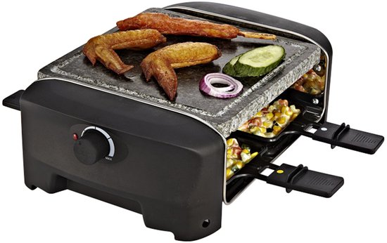 Princess Gourmetstel 162810 - Raclette Steengrill Party – 4 personen – 21 x 21 cm - Regelbare thermostaat - 600W - PFAS Vrij