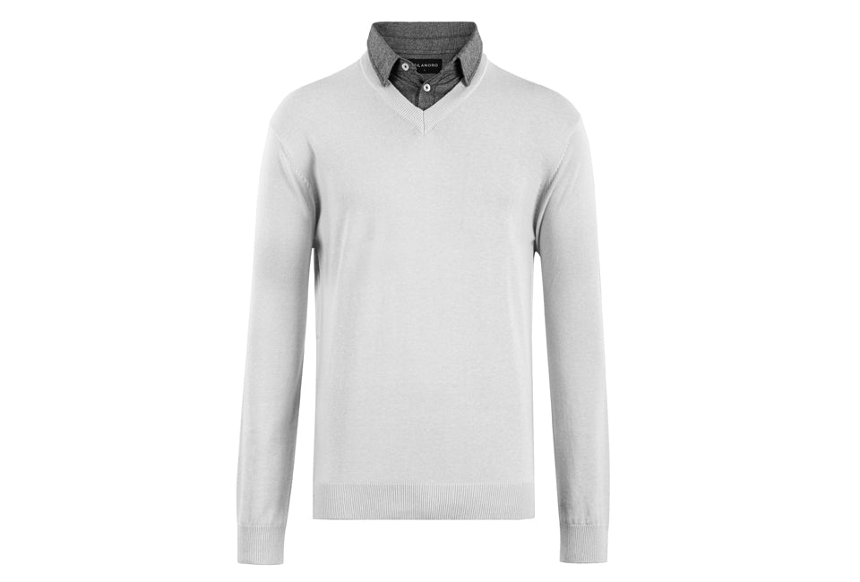 Milanoro Herenpullover met Overhemdkraag – Lichtgrijs – Maat XXL – Elegante Pasvorm