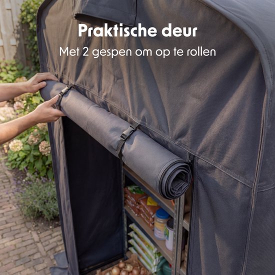 LifeGoods Opvouwbare Tuinschuur - Schuurtent - Opvouwbaar - Fietstent - Tuinberging - Stalen Frame - 220x150cm - Tuinschuur - Grijs
