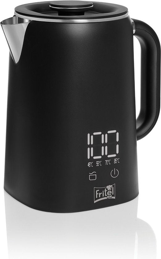FRITEL Waterkoker WK 2595 - Heetwaterkoker / Theewaterkoker - 1,7 liter - 1500W - Dubbelwandig - Touch Display - Keep-Warm functie - Zwart Mat