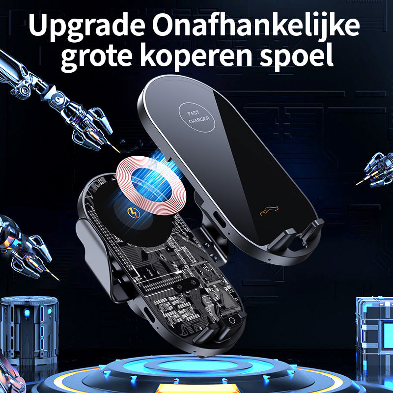 ATSHARK draadloze autolader, 15 W snelle draadloze autolader, magnetische telefoonhouder voor ventilatierooster met automatische sensor, compatibel met iOS en Android, G16, zwart