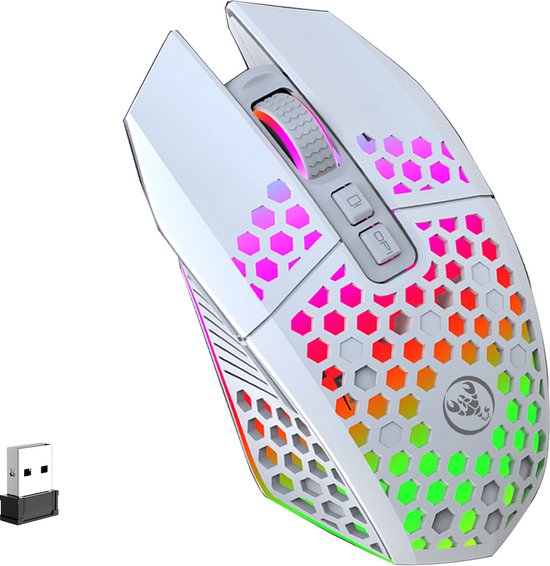 HXSJ T500 - Draadloze Gaming Muis - Ultra licht - RGB Verlichting - Licht wit