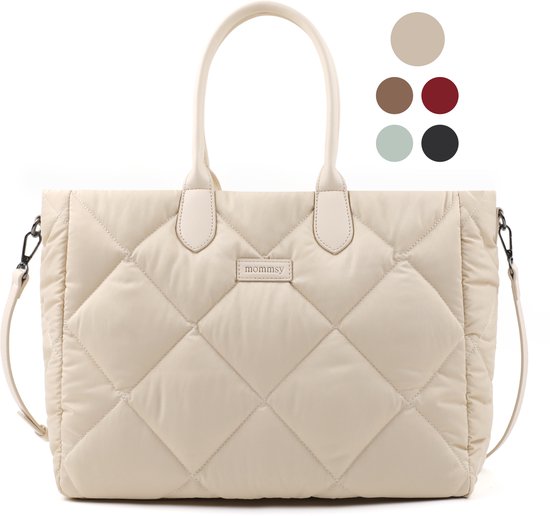 Mommsy Luiertas – Verzorgingstas – Mom Bag – Thermo Vak – Gewatteerde Puffer Stof – Mommy Bag – Extra Ruim – Waterafstotend – Organizer – Lichtgewicht– Beige