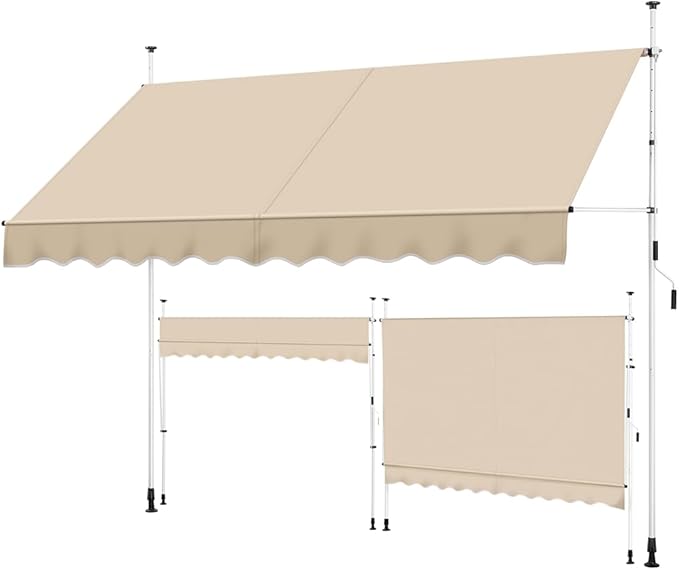Yaheetech Klemzonnescherm Beige – Zonder Boren – Verstelbare Hoogte 210-300 cm – 300 x 120 cm